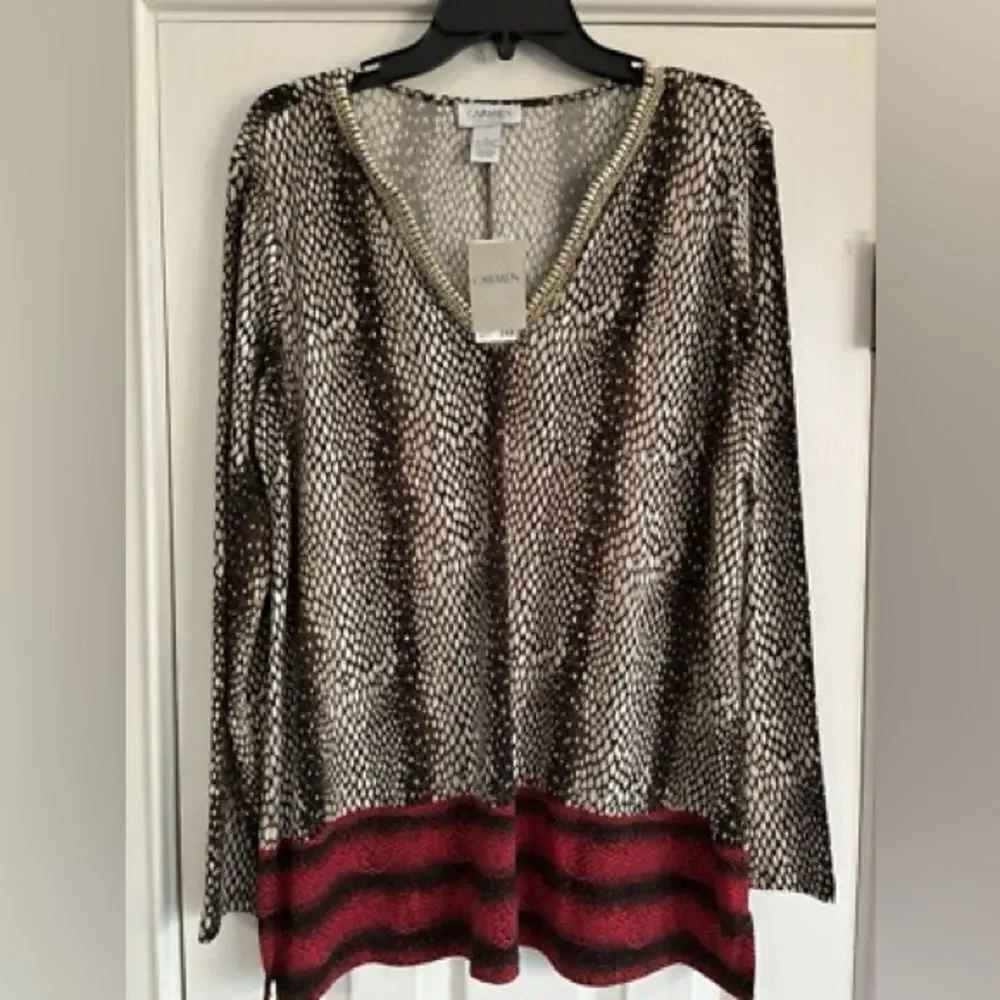 Carmen Marc Valvo Woman Gold Trim Blouse - Picture 10 of 14
